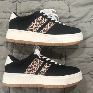 Madden Girl Black and Leopard Print Sneakers